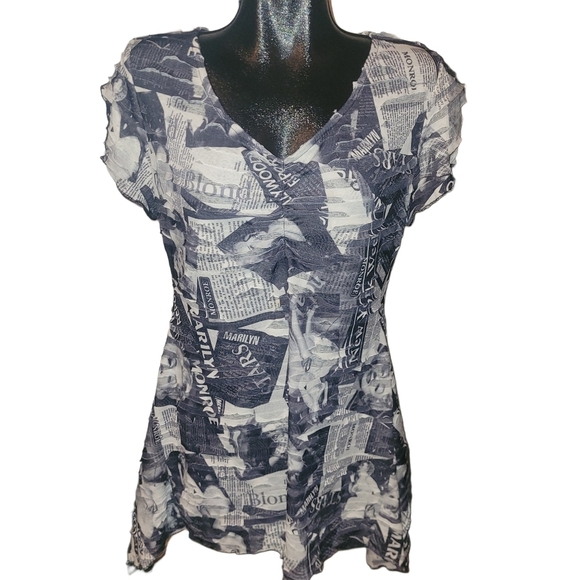 Le Grenier Black & White Marilyn Monroe Print Short Sleeve Dress L - Picture 1 of 7